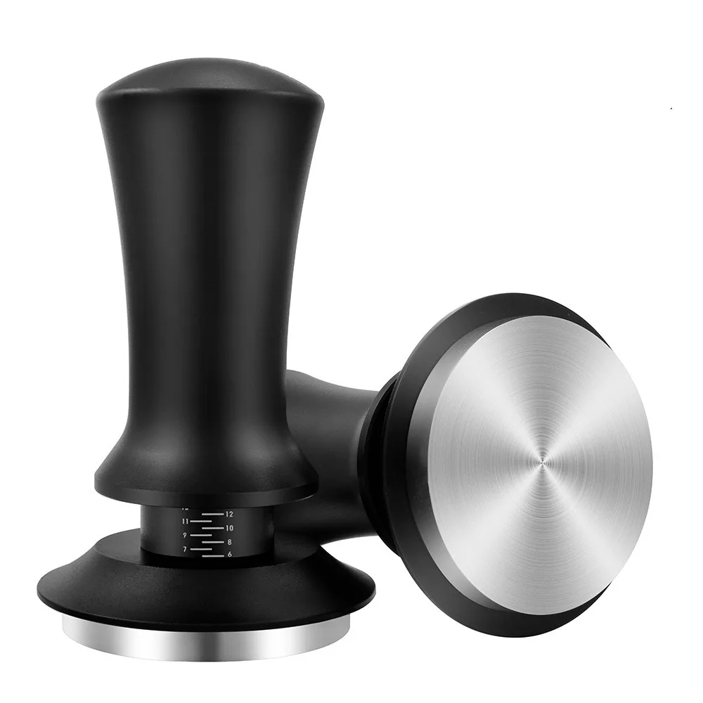 Calibrated Espresso Tamper, Coffee Tamper with Spring Aluminum Handle  Stainless Steel Flat Base, Professional Espresso Hand Tamper , 51MM Black  51mm