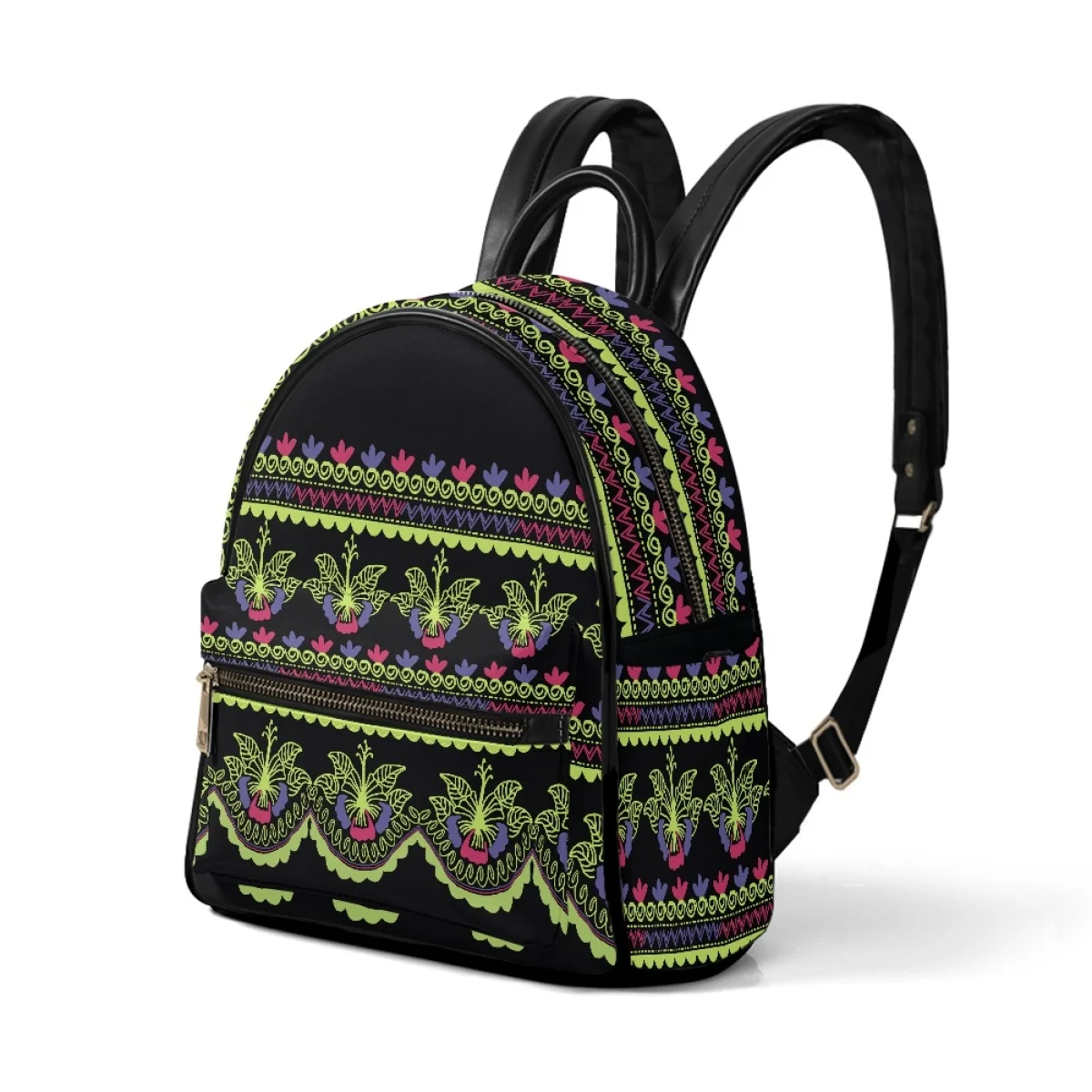 New Fashion Women Backpack Polynesian Tribal Plumeria Hibiscus Print PU Leather Backpack for Teenage Girls 3