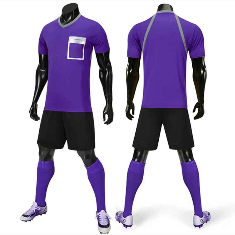 Professional Referee Soccer Jersey Set Youth Adult Umpire Football Uniform Short Sleeve V-Neck Judge Shirt Double Pockets Shorts