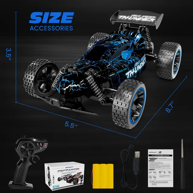 Sinovan Remote Control Cars for Kids, 1:18 Scale RC Racing Cars with LED Lights, 2.4GHz RC Car Outdoor Toys Gifts for Boys Girls - WJQYS1801BU