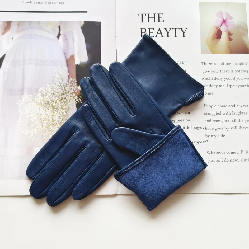New Ladies Sheepskin Touch Screen Gloves Single Leather Thin Unlined Classic Solid Color Versatile Straight Driving Gloves