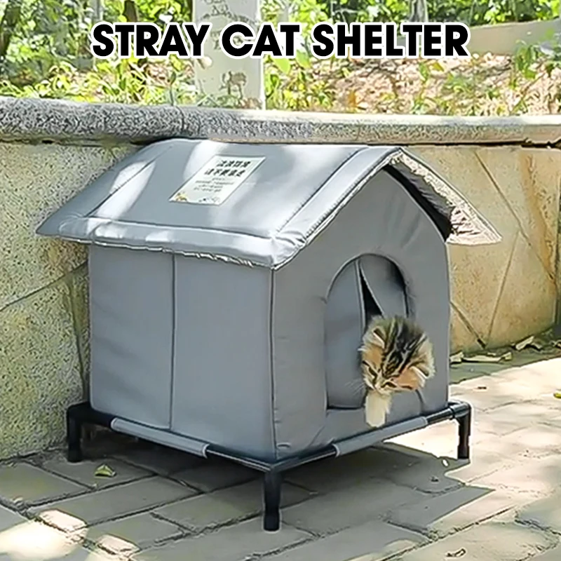 Stray Cat House Outdoor Waterproof Winter Warm Shelter Foldable Washable Enclosed Kennel for Feral Cats Small Dogs Stray Cat House Outdoor Waterproof Winter Warm Shelter Foldable Washable Enclosed Kennel for Feral Cats Small Dogs