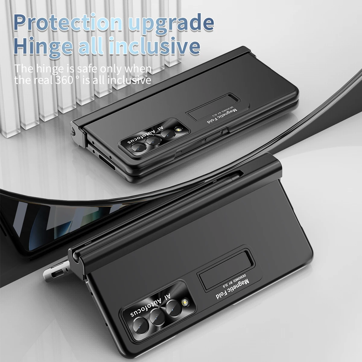 

Fashion S Pen Slot Kickstand Folding Case for Samsung Galaxy Z Fold4 5G Fold 4 Fold3 Fold 3 Zfold4 Tempered Glass Film Cases
