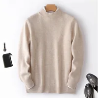 Pullover Cashmere Sweater 2023 New Casual Business Men's Sweater Solid Color Knitted Full Sleeve 100% Pure Wool Men's Sweater 1