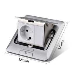 Gold Stainless Steel Hidden Pop - Up Floor Socket with USB Outlet - European Standard, Waterproof Design - EU Socket - Silver
