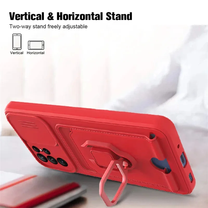Push Window Card Slot Case with Ring Holder and Magnetic Closure - Premium Phone Cover