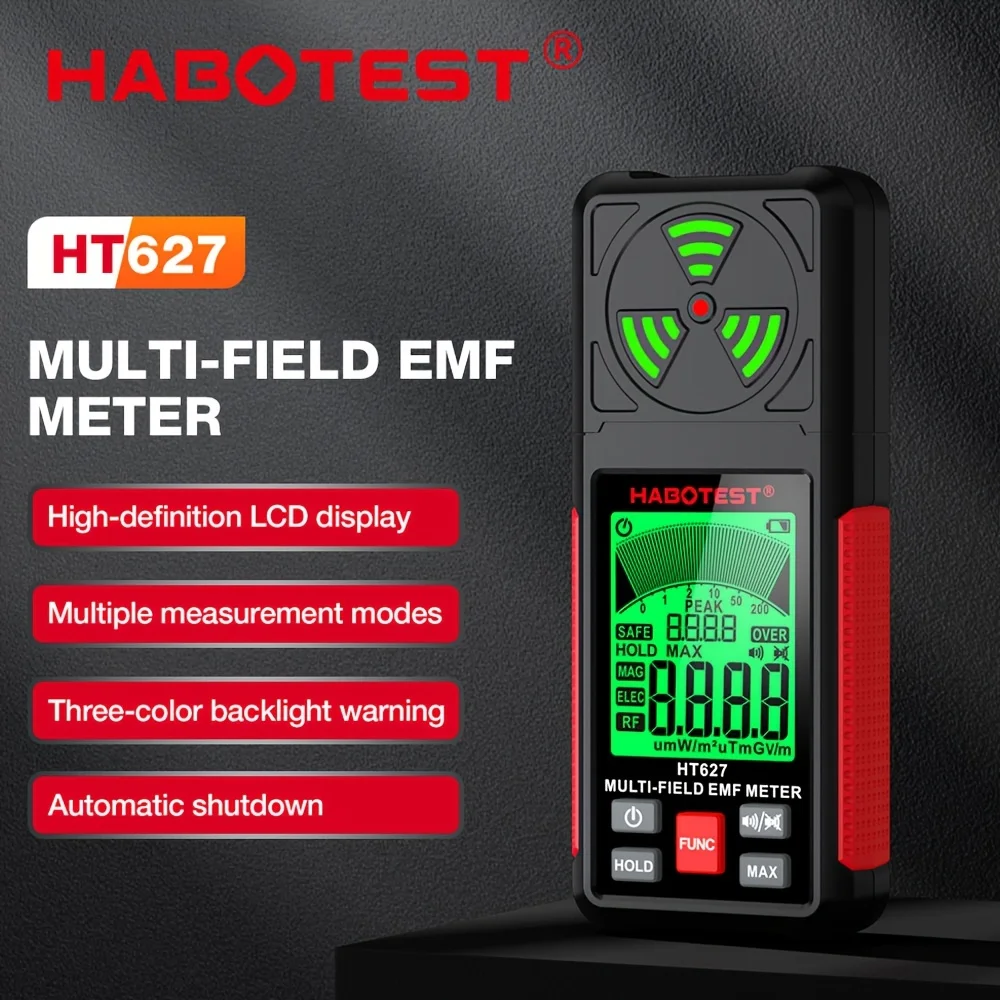 HABOTEST HT627 EMF Meter Professional Electromagnetic Field Radiation Detector Handheld Portable Radio Frequency Warn Meter