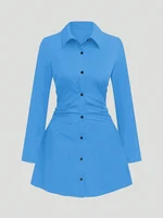 Autumn New Arrivals Plus Size Women's Casual Slimming Waist-Defining Long-Sleeved Shirt Dress For Everyday Wear and Office - Image 5