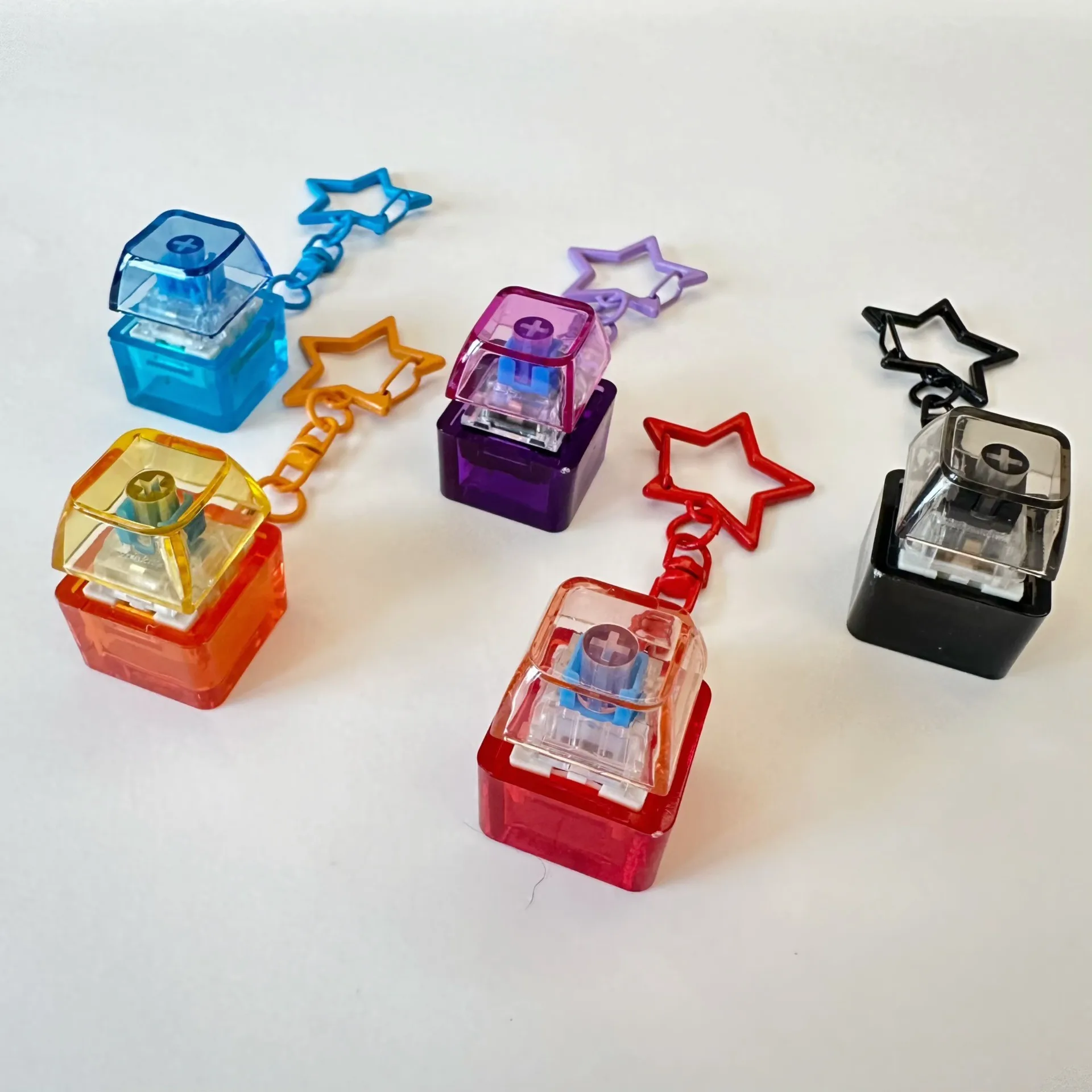 Decompression Keychain Mechanical Keyboard Button Keyring Fingertip Key Pentagram Pendant Stress Relief Sensory Toy Gifts