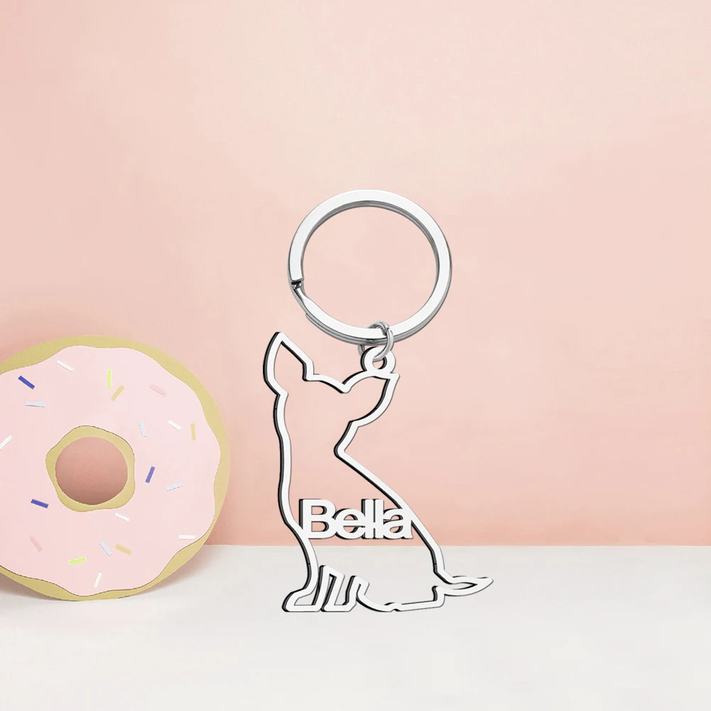 사용자 정의 이름 키 체인 귀여운 강아지 펜던트 맞춤형 스테인레스 스틸 쥬얼리 맞춤형 자동차 열쇠 고리 새로운 발렌타인 데이 선물