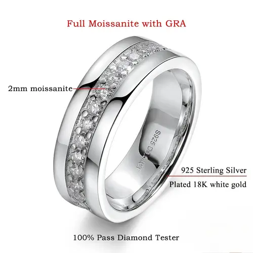 100% 925 Sterling Silver Full Moissanite Ring Man Women Sparkling Lab Diamond Eternity Band Wedding Rings Hip Hop Jewelry Gifts - Image 6