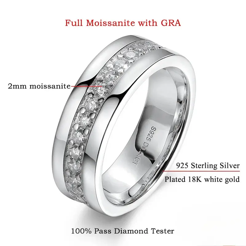 100% 925 Sterling Silver Full Moissanite Ring Man Women Sparkling Lab Diamond Eternity Band Wedding Rings Hip Hop Jewelry Gifts - Image 6