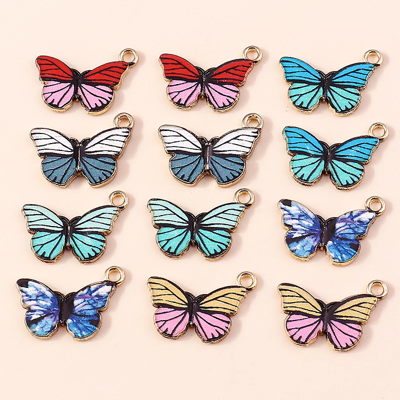 Leslie 10 Stück gemischte Stile, neue bunte Schmetterlings-Charms für baumelnde Ohrringe, Armbänder, Halsketten, Tier-Anhänger, DIY-Schmuckherstellung – Detail 14