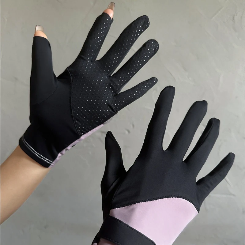 Women Sunscreen Gloves Resistant Breathable Summer Five Finger Ice Silk Gloves Anti-slip Sun Protection Driving Mittens UV sunscreen gloves