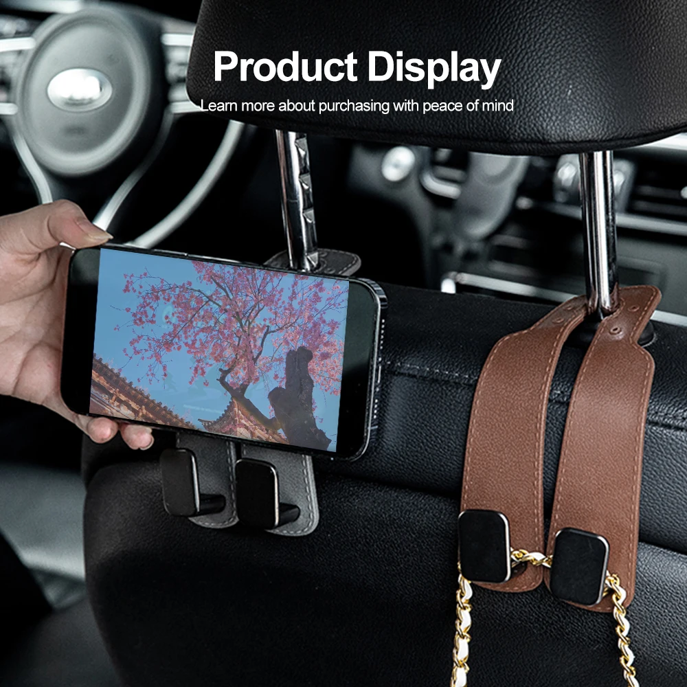 Car Headrest Hook Dual 20KG Load-Bearing