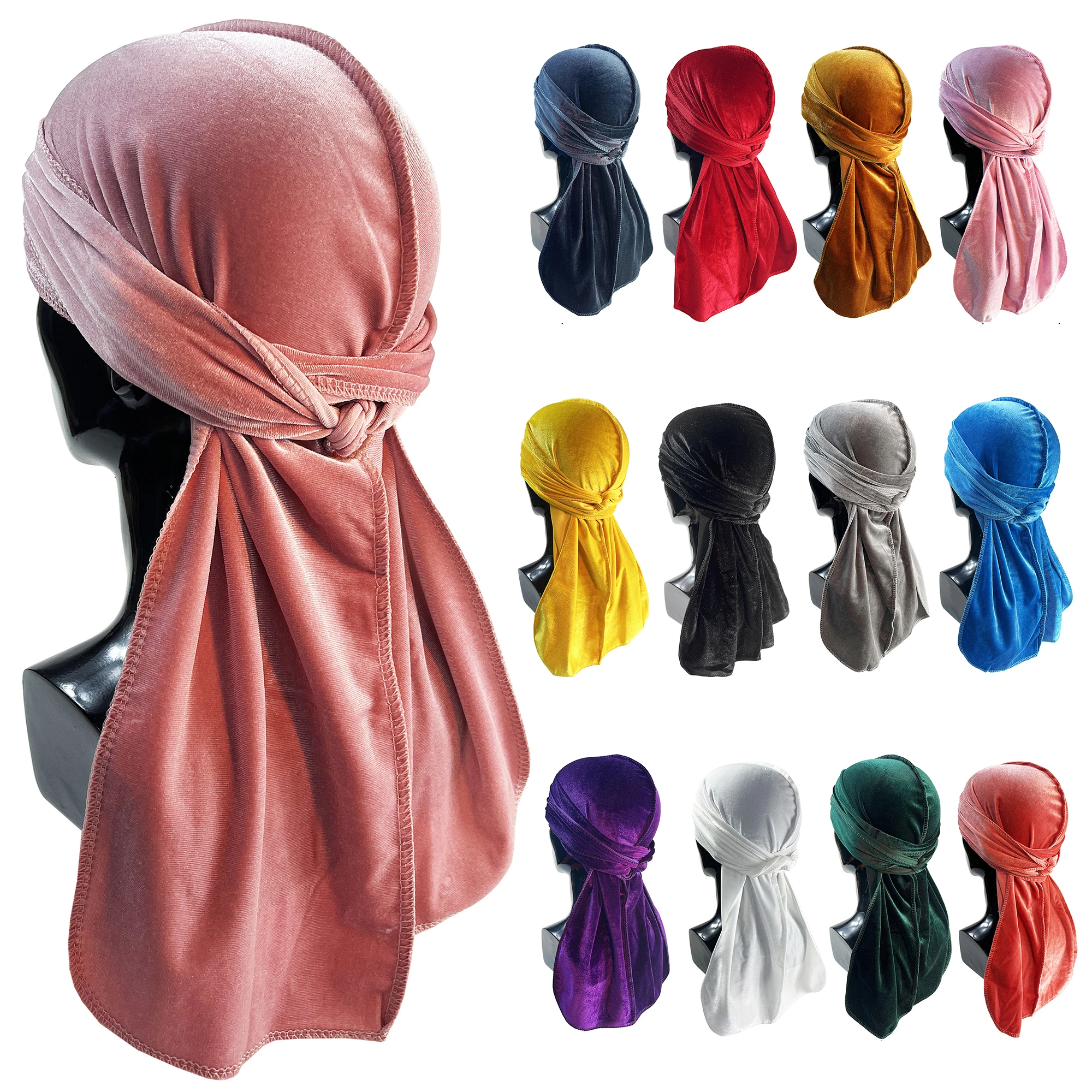 Velvet Durag Winter Warm Scarf Head Wrap Cap Hip hop Headband