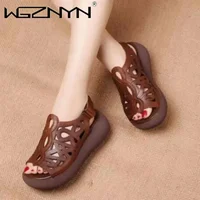 Designer femmes sandales en cuir souple chaussures à semelles compensées pour femmes été rétro sandales de luxe chaussures décontractées femmes talons compensés Sandalias 3