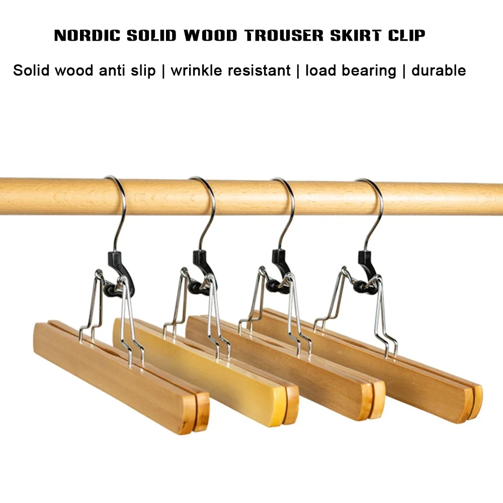 Wooden Pants Hanger Non-Slip Wood Clip Slack Hanger with 360&deg; Swivel Hook Natural Wood Skirt Hangers Rack Swivel Hook clothes hanger
