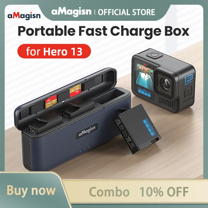 aMagisn Fast Charge Box for GoPro Hero13 Battery Storage Box Smart Charger Accessories for GoPro13 Action Camera