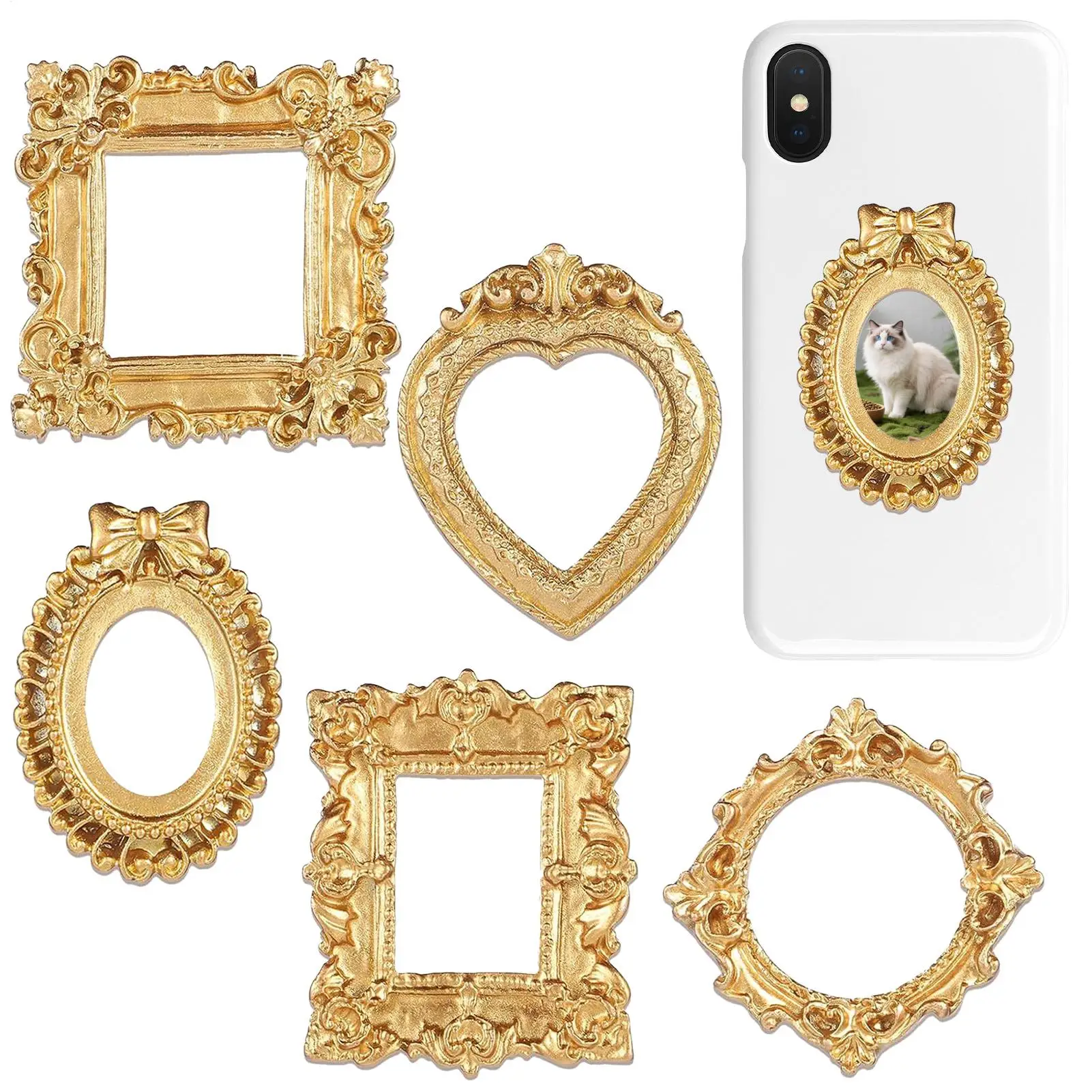 Vintage Gold Miniature Oval Photo Frames Set - Retro Style Home Decor (5 Pieces)