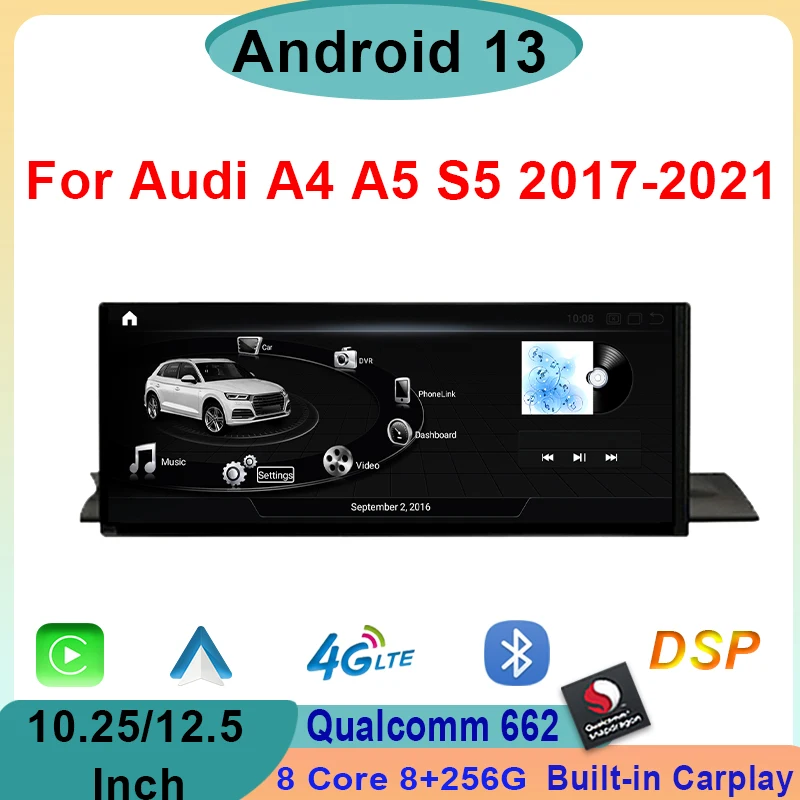 

Qualcomm Android 13 Carplay Auto Screen For Audi A4 A5 S4 S5 A4L B8 2017-2021 Car Stereo Multimedia Radio Player GPS Navigation