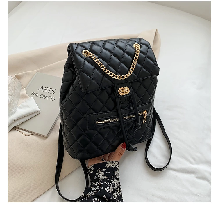 2022 Backpack for Women Brand Design Luxury Embroidered Diamond Shape Soft PU Leather Backpack Female Casual Small Backpack