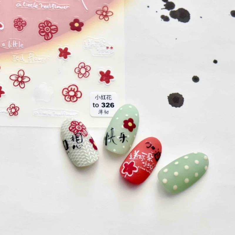 

[Meow.Sensei] Thin Tough 326 Hot Models with Adhesive Nail Stickers Japanese Stickers 5d Nail Stickers Little Red Flower Sticker