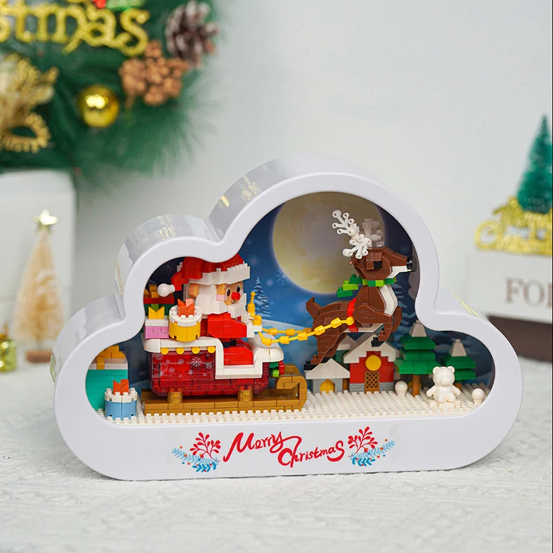 

Creative Build Brick Christmas Micro Diamond Block Model Desktop Mirror Toy With Light Santa Claus Figure Xmas Gift Nanobrick