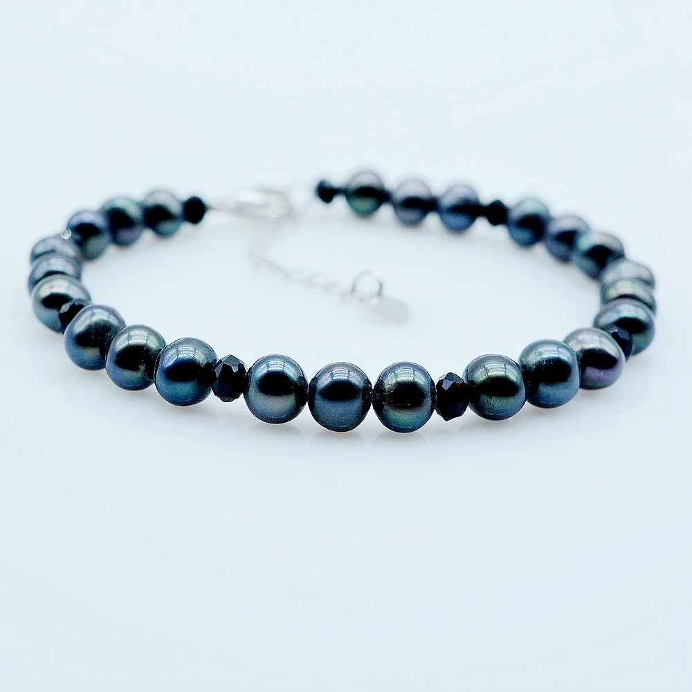 6-7mm 100% Natural Freshwater Pearl Bracelets White Black Pearl Bracelet  for Women Cuff Bangles Wrap Beads Bracelet Jewelry - AliExpress
