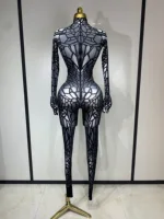 Women Sexy Black Rhinestone Stretch Bodycon Jumpsuit Club Evening Party Birthday Wear Singer Dancer Stage Perform Costume - Image 4