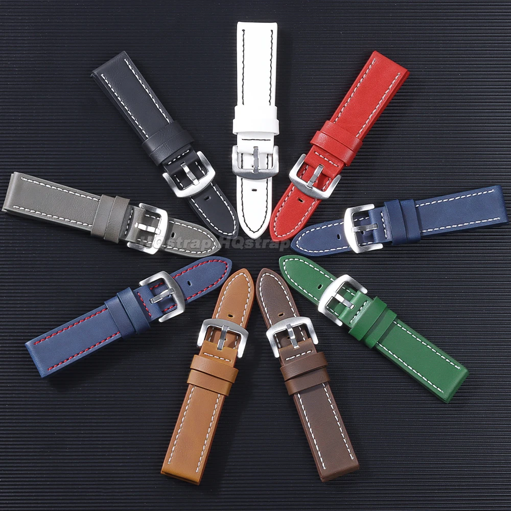 Premium Universal Leather Watch Strap with Steel Buckle – Versatile Wristband Replacement