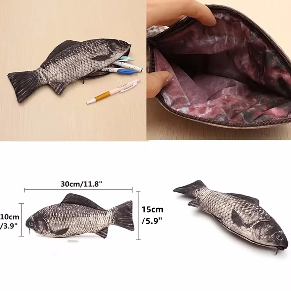 Realistic Fish Shape Make-up Pouch Pencil Bag Carp Humorous Ball Pen Ball-point Case with Zipper Back To School Students cosmetic bag