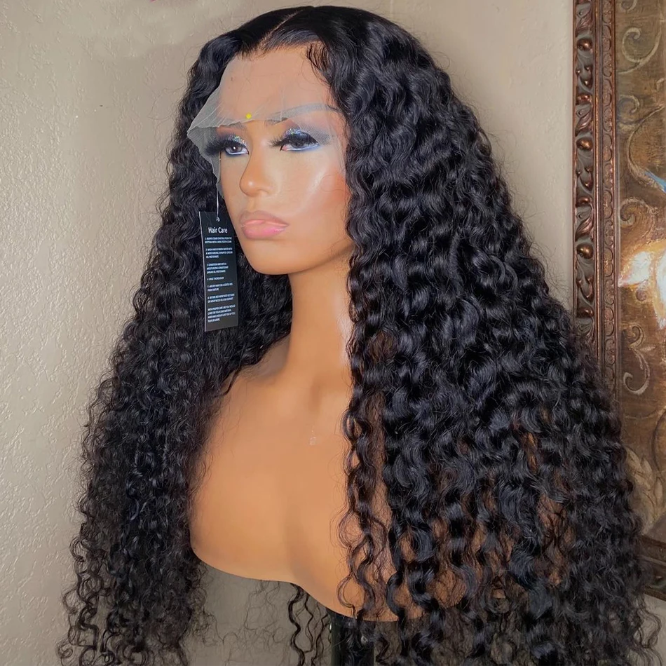 

26“ Long Soft Long Natural Black Deep Wave Curly 180%Density Preplucked Glueless Middle Part Lace Front Wigs for Women Daily