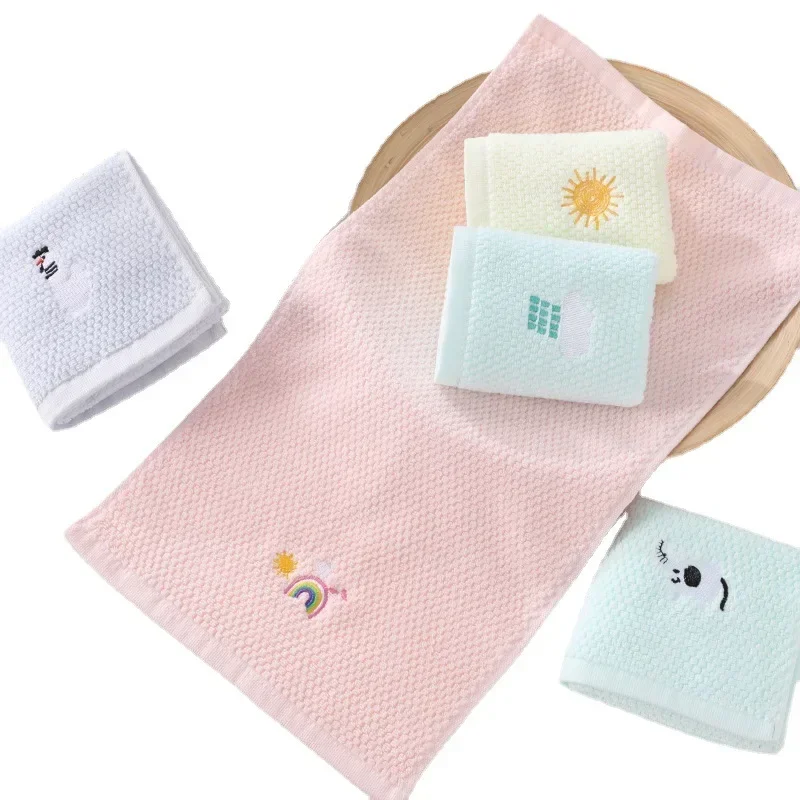 Children's Towel Pure Cotton Absorbent Baby Children's Kindergarten Face Towel Embroidery Small Face Baby Wipes