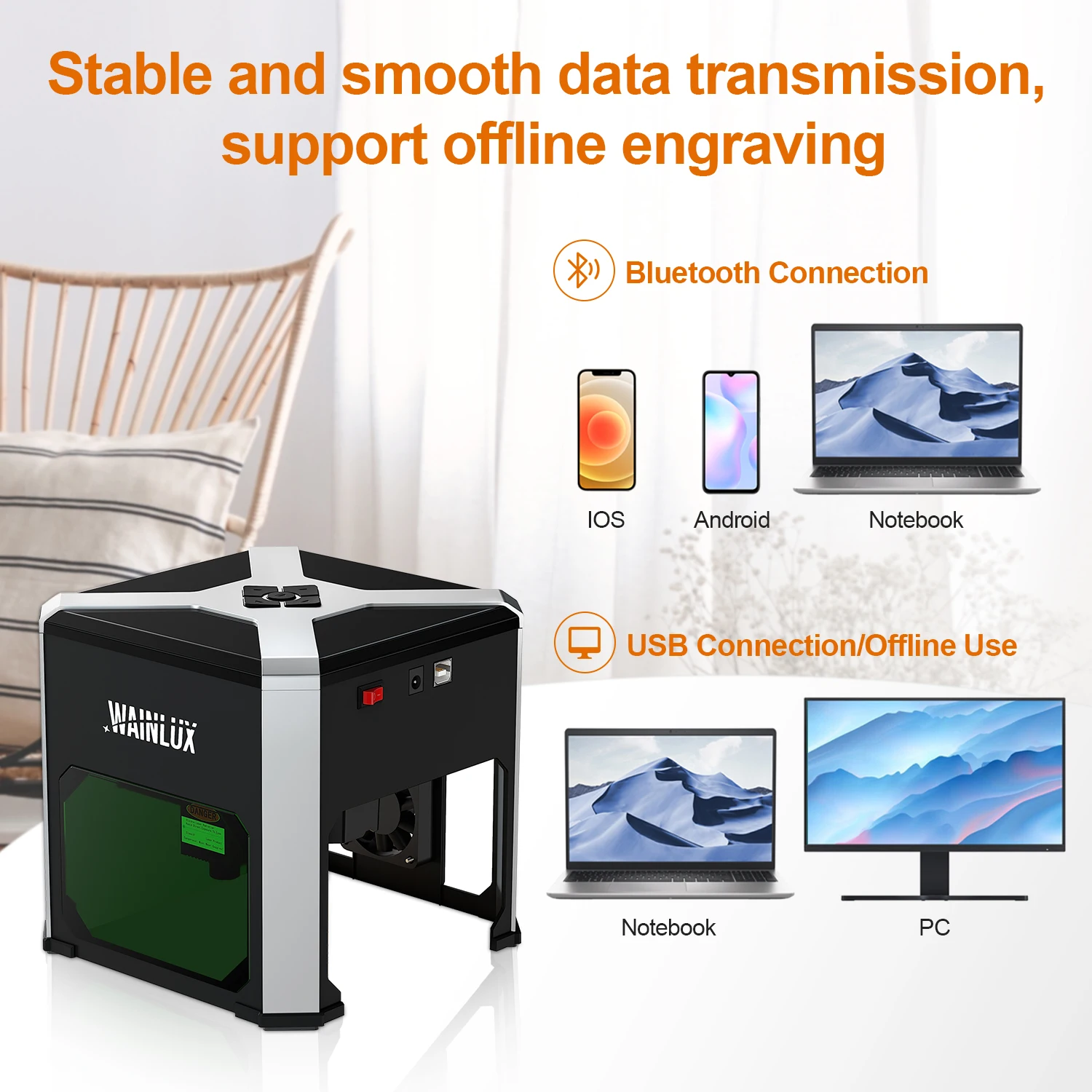 Wainlux Laser Engraver K6 3000mw CNC Bluetoot Mini Laser Engraving Machine DIY Mark Printer Cutter Woodworking Wood Plastic laser engraving machine
