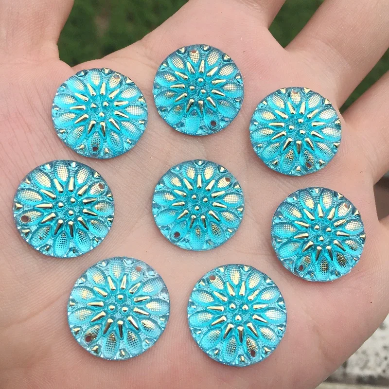 YUSDTSHA 크리스탈 플랫 백 아크릴 카보 숑 액세서리 diy 라인 석 버튼에 바느질 2 구멍 20mm 15pcs -B105