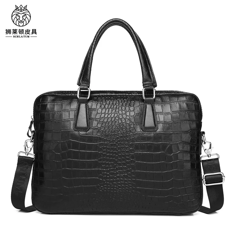 

New Men's Briefcase 100% Genuine Leather Handbags Crocodile Pattern Men's Official Bag 15 inch laptop bag messenger bag