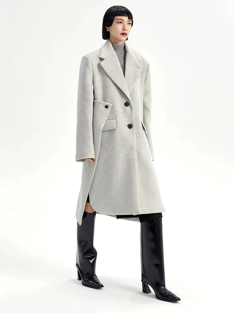[EAM] Loose Fit Gray Irregular Big Size Long Woolen Coat Parkas New Long Sleeve Women Fashion Tide Autumn Winter 2024 17A1311H