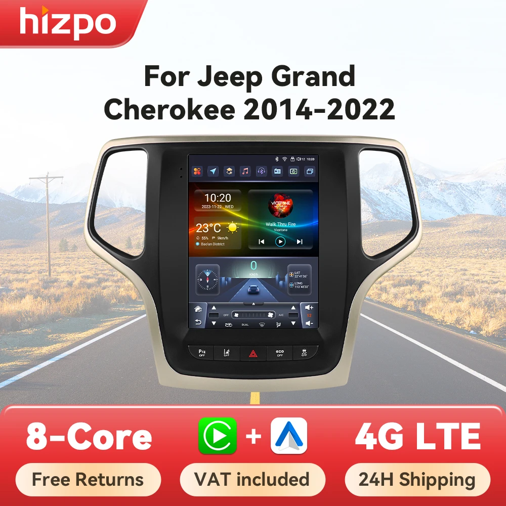 Hizpo-reproductor Multimedia con GPS para coche, Radio con Android 14, estilo Tesla, para Jeep Grand Cherokee 2014 -2022, 9,7 pulgadas 1