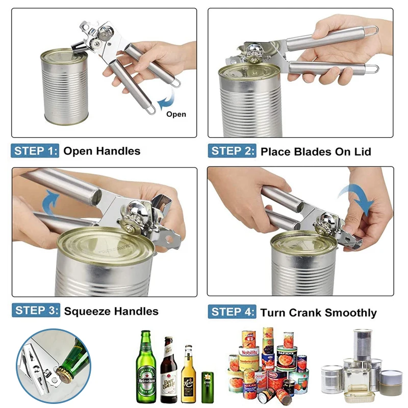 Can Opener Hand Crank Can Opener with Bottle Opener Oversized Knob, Sharp  Cutting Wheel Handheld Can Opener Kitchen Accessories - AliExpress