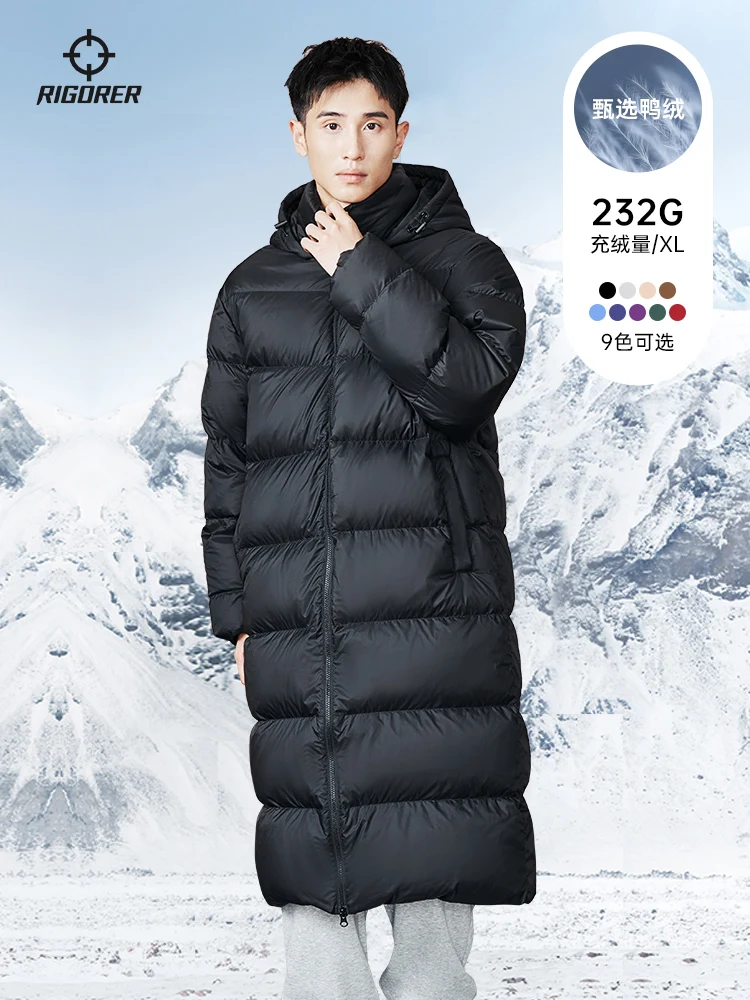 RIGORER Long Down Jacket Men's Winter Warm AT PROOF WIND 80%Duck Down Windproof Thickened Outdoor Colorful Sports Coat