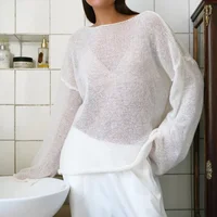 Elegant Sweater Women 2024 Summer Autumn Casual Fashion Loose Women Pullovers Chic Pink White Jumper Sueter Mujer - Image 3