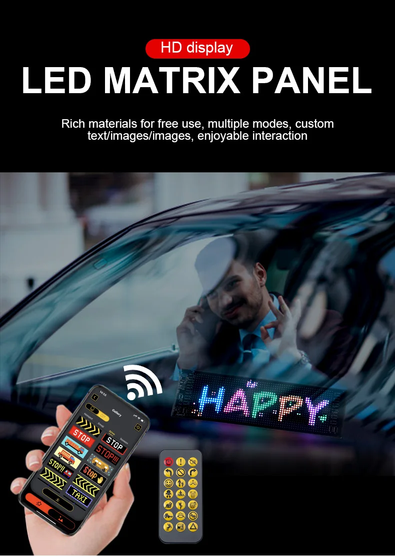 Description Picture 2 of itemUSB LED Matrix Pixel Panel With App Control 5V Flexible Scrolling Bright Advertising LED Signs RGB Pattern Car Animation Display