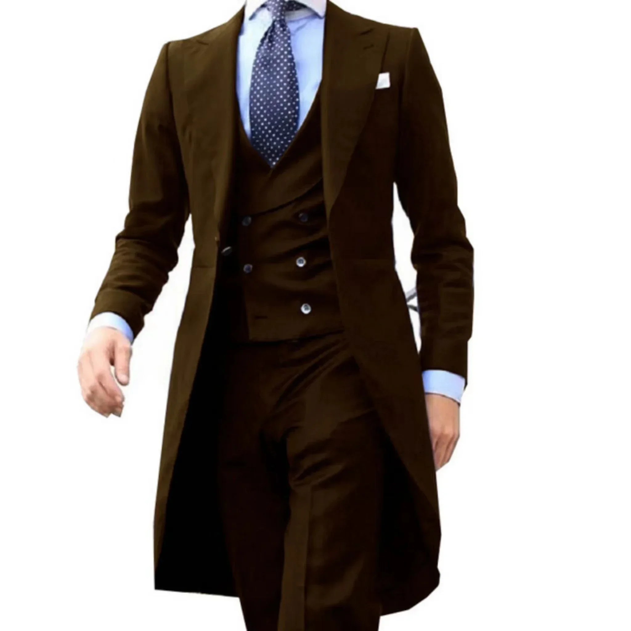 thumbnail image 1 of Traje elegante para hombre, traje ajustado, 3 piezas, chaqueta, chaleco, pantalones, conjunto de esmoquin formal para boda, escenario, fiesta, abrigo largo, 1 of 5