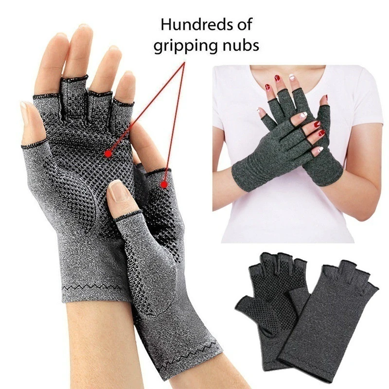 Sports Half Finger Gloves Compression Arthritis Fingerless Wrist Support 1 Pair