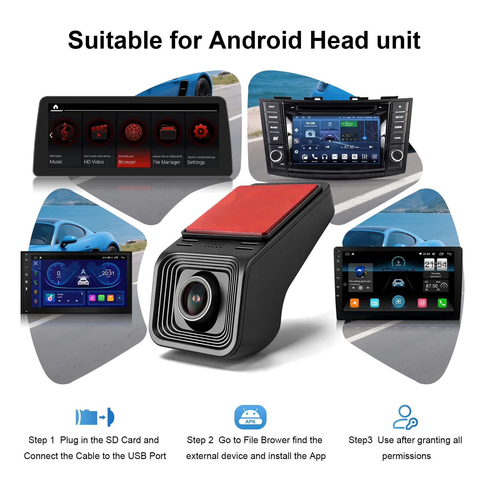 USB 전면 대시 카메라 안드로이드 스테레오용 범용 자동차 DVR 1080P HD ADAS 야간 투시 기능 루프 녹화 플러그 앤 플레이