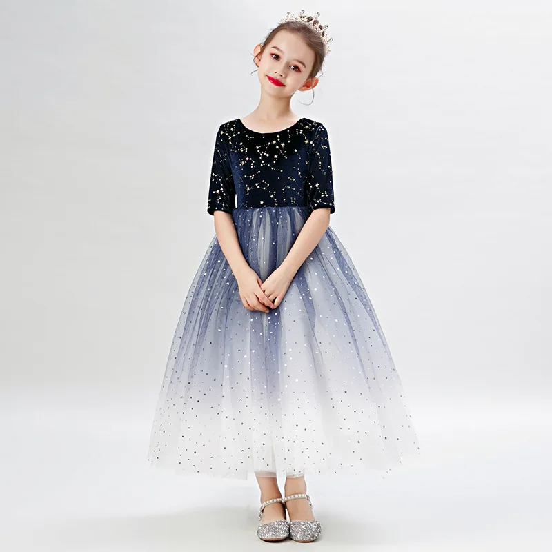 

3-8 Year Girls Princess Dress Sequin Lace Tulle Wedding Party Tutu Fluffy Gown For Children Kids Evening Formal Pageant