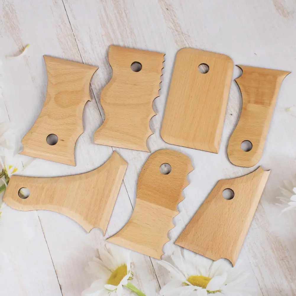 Smooth Pottery Tools Set 7 Piece for Ceramics Clay Carving Shaping Wooden Rib Foot Shaper for Ceramic