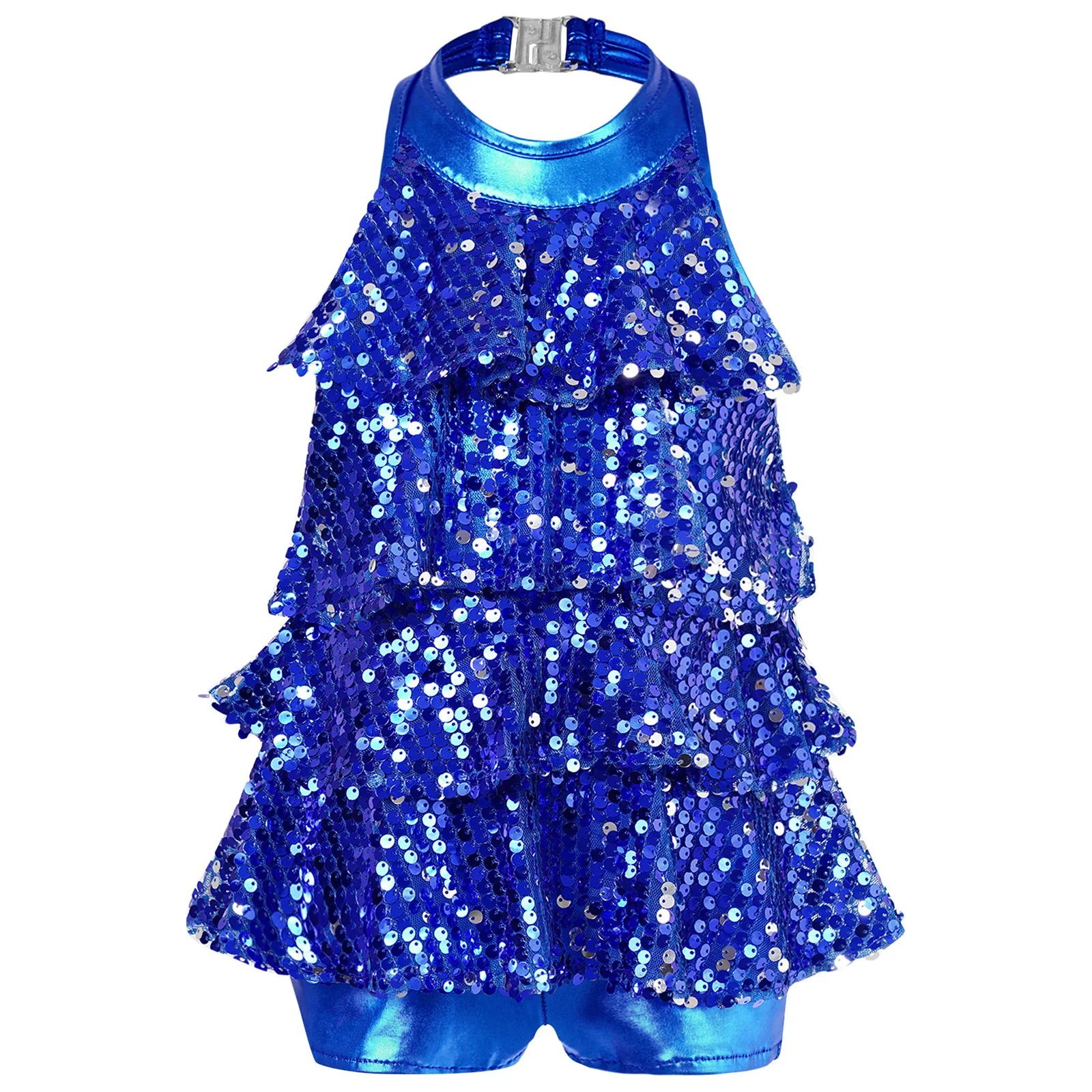 thumbnail image 1 of Chicas moderno Jazz Latino Salsa Samba Rumba danza traje de actuación metálico brillante lentejuelas Crop Top con falda pantalones cortos Culottes, 1 of 5