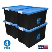 HART 27 Gallon Heavy Duty Latching Plastic Storage Bin Container, Black, Set of 4 1